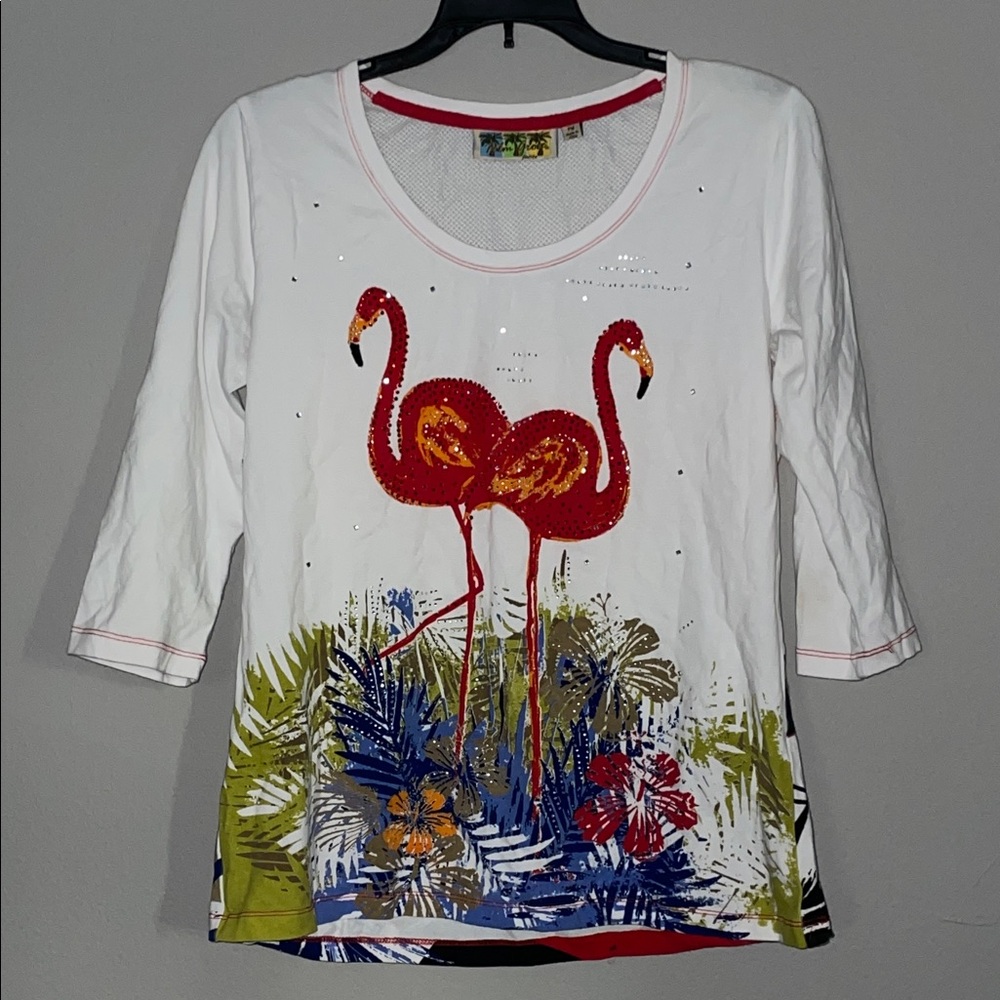 Palm Grove Women's Flamingo Vacation Top With Sparkles